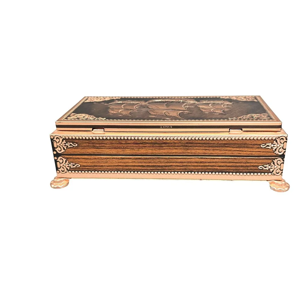 Vintage Tin Trinket Box Nautical 3D Sailing Rustic Ship Embossed Western Germany